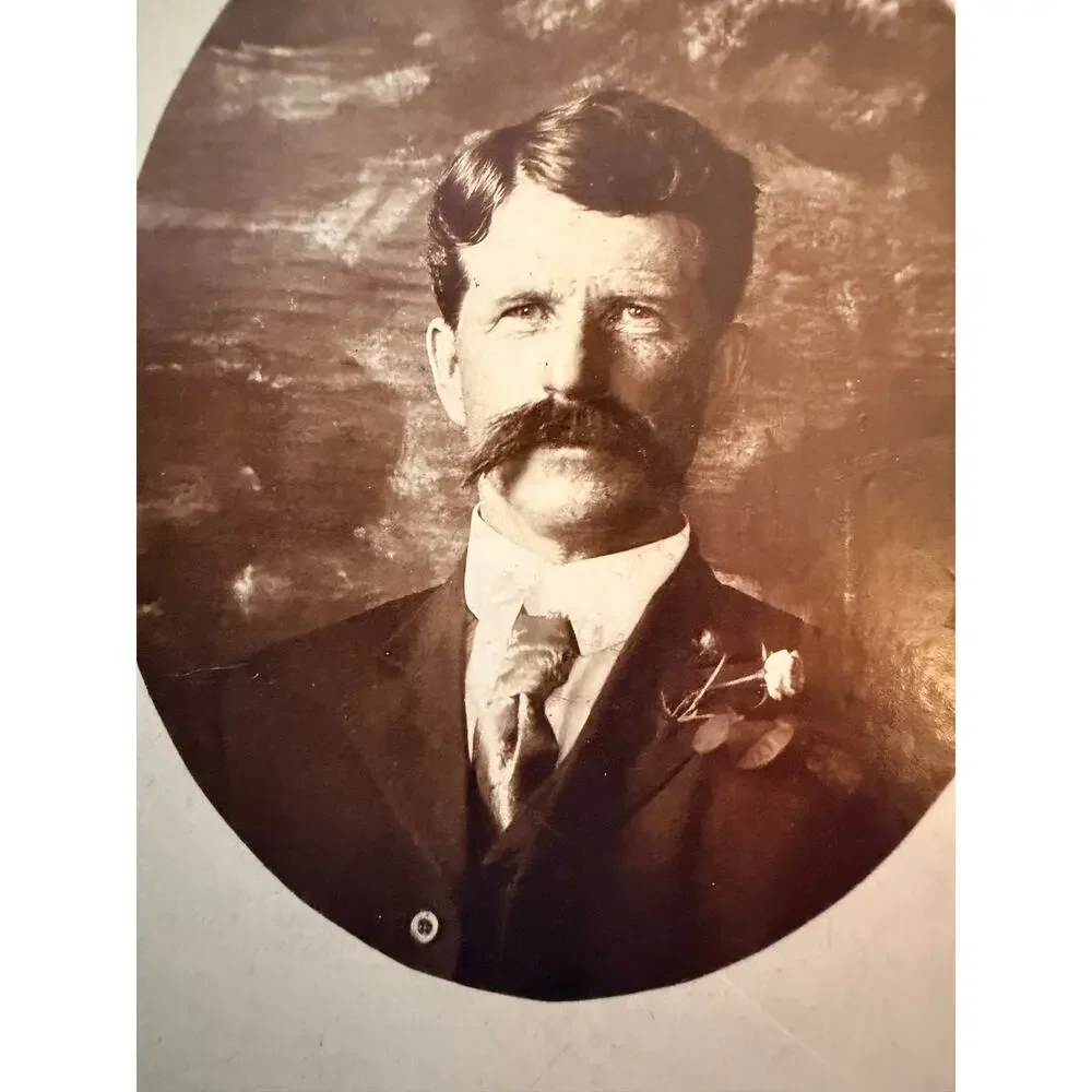Antique Victorian Cabinet Card Photograph Mustached Gentleman Portrait Sepia